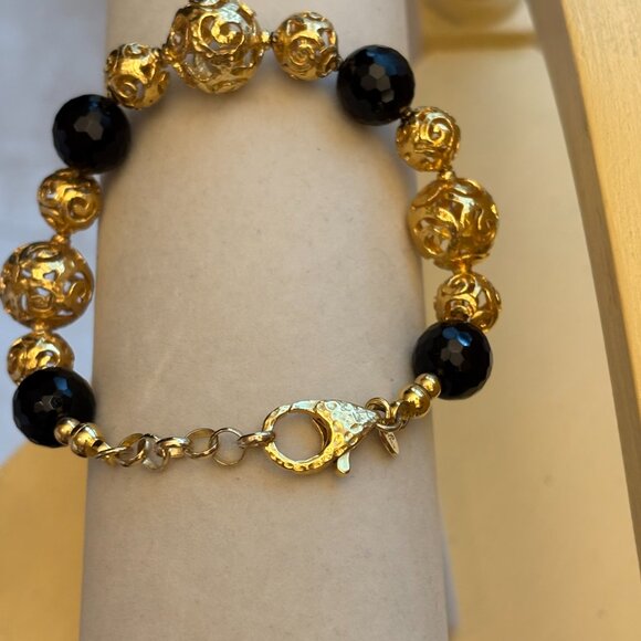 B Italy Bronzo Italia Gold Plated Black Crystal Bracelet - Picture 10 of 11